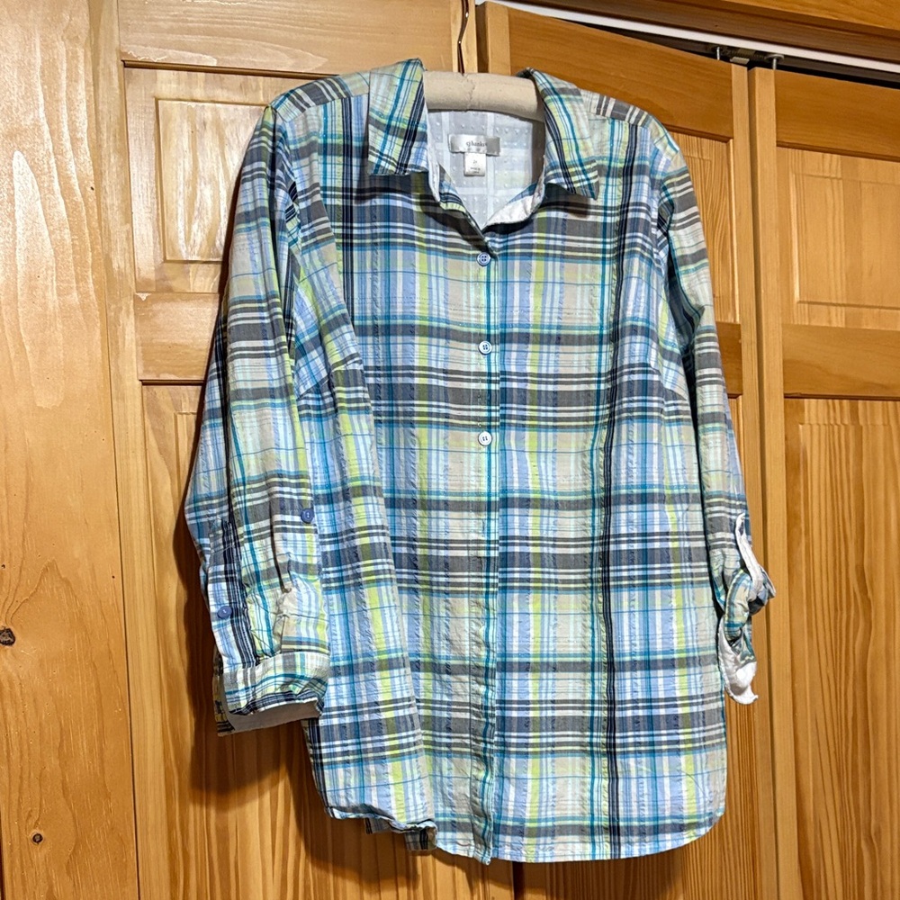 Navy plaid blouse